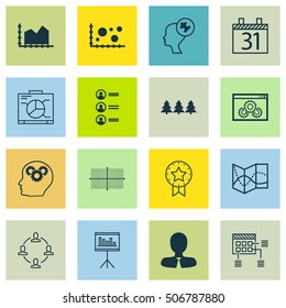 Set Of 16 Universal Editable Icons. Can Be Used For Web, Mobile And App Design. Includes Icons Such As Holiday Ornament, Brain Process, Board And More.