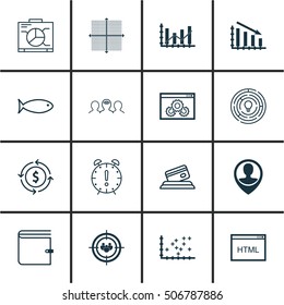 Set Of 16 Universal Editable Icons. Can Be Used For Web, Mobile And App Design. Includes Icons Such As Money Recycle, Focus Group, Employee Location And More.