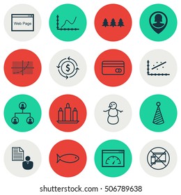 Set Of 16 Universal Editable Icons. Can Be Used For Web, Mobile And App Design. Includes Icons Such As Analytics, Pin Employee, Forbidden Mobile And More.