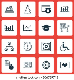 Set Of 16 Universal Editable Icons. Can Be Used For Web, Mobile And App Design. Includes Icons Such As Raise Diagram, Accessibility, Decorated Tree And More.