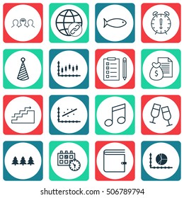 Set Of 16 Universal Editable Icons. Can Be Used For Web, Mobile And App Design. Includes Icons Such As Wallet, Crotchets, Coaching And More.