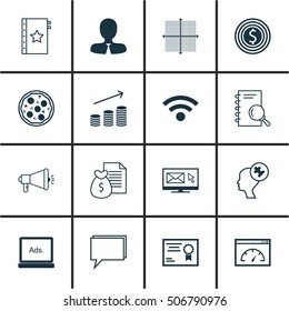 Set Of 16 Universal Editable Icons. Can Be Used For Web, Mobile And App Design. Includes Icons Such As Business Goal, Pizza Meal, Warranty And More.