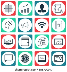 Set Of 16 Universal Editable Icons. Can Be Used For Web, Mobile And App Design. Includes Icons Such As Report, Manager, Analysis And More.