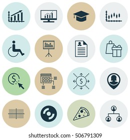 Set Of 16 Universal Editable Icons. Can Be Used For Web, Mobile And App Design. Includes Icons Such As Pin Employee, Money, Tree Structure And More.