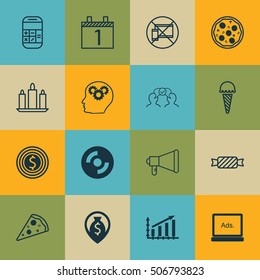 Set Of 16 Universal Editable Icons. Can Be Used For Web, Mobile And App Design. Includes Icons Such As Cooperation, Wax, Calculation And More.