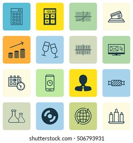 Set Of 16 Universal Editable Icons. Can Be Used For Web, Mobile And App Design. Includes Icons Such As Wax, Appointment, World And More.