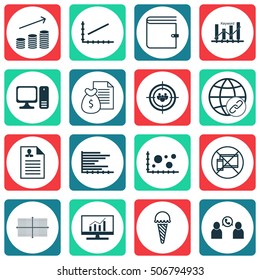 Set Of 16 Universal Editable Icons. Can Be Used For Web, Mobile And App Design. Includes Icons Such As Coins Growth, Forbidden Mobile, Frozen Food And More.