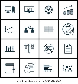 Set Of 16 Universal Editable Icons. Can Be Used For Web, Mobile And App Design. Includes Icons Such As Report, Coins Growth, Connectivity And More.