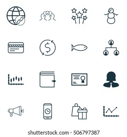 Set Of 16 Universal Editable Icons. Can Be Used For Web, Mobile And App Design. Includes Icons Such As Shopping, Stock Market, Connectivity And More.