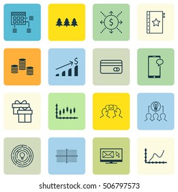 Set Of 16 Universal Editable Icons. Can Be Used For Web, Mobile And App Design. Includes Icons Such As Innovation, Plastic Card, Square Diagram And More.