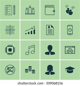 Set Of 16 Universal Editable Icons. Can Be Used For Web, Mobile And App Design. Includes Icons Such As Forbidden Mobile, Graduation, Reminder And More.