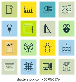 Set Of 16 Universal Editable Icons. Can Be Used For Web, Mobile And App Design. Includes Icons Such As Festive Fireworks, Messaging, Discussion And More.