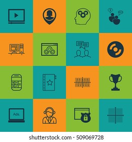 Set Of 16 Universal Editable Icons. Can Be Used For Web, Mobile And App Design. Includes Icons Such As SEO Brainstorm, Calculation, Website Performance And More.