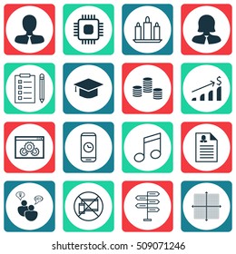 Set Of 16 Universal Editable Icons. Can Be Used For Web, Mobile And App Design. Includes Icons Such As Female Application, Business Woman, Crotchets And More.