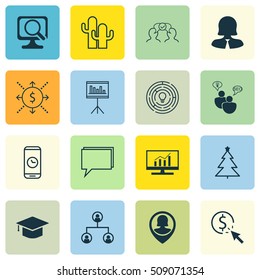 Set Of 16 Universal Editable Icons. Can Be Used For Web, Mobile And App Design. Includes Icons Such As Cooperation, Business Woman, Conference And More.