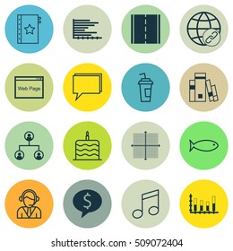 Set Of 16 Universal Editable Icons. Can Be Used For Web, Mobile And App Design. Includes Icons Such As Website, Crotchets, Tree Structure And More.