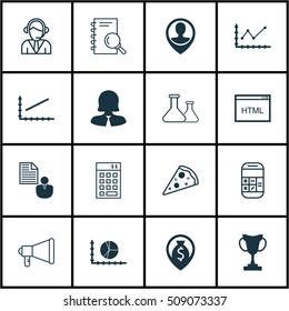 Set Of 16 Universal Editable Icons. Can Be Used For Web, Mobile And App Design. Includes Icons Such As Line Graph, Chemical, Circle Graph And More.