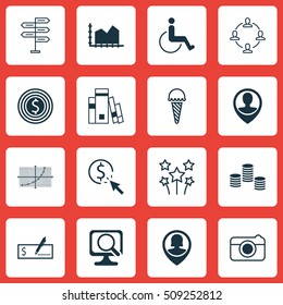 Set Of 16 Universal Editable Icons. Can Be Used For Web, Mobile And App Design. Includes Icons Such As Festive Fireworks, Money, Frozen Food And More.