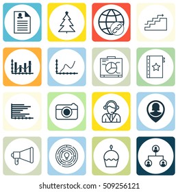 Set Of 16 Universal Editable Icons. Can Be Used For Web, Mobile And App Design. Includes Icons Such As Growth, Announcement, Connectivity And More.