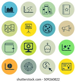 Set Of 16 Universal Editable Icons. Can Be Used For Web, Mobile And App Design. Includes Icons Such As Warranty, PC, Presentation And More.
