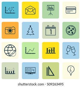 Set Of 16 Universal Editable Icons. Can Be Used For Web, Mobile And App Design. Includes Icons Such As Info Pointer, Bank Card, Newsletter And More.