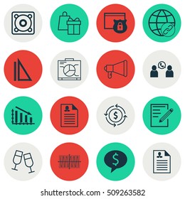 Set Of 16 Universal Editable Icons. Can Be Used For Web, Mobile And App Design. Includes Icons Such As Board, Shopping, Fail Graph And More.