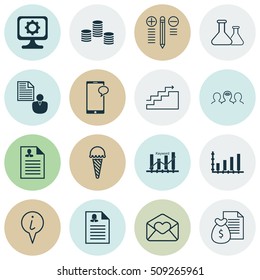 Set Of 16 Universal Editable Icons. Can Be Used For Web, Mobile And App Design. Includes Icons Such As Money, Curriculum Vitae, Keyword Optimisation And More.