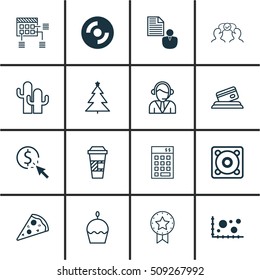Set Of 16 Universal Editable Icons. Can Be Used For Web, Mobile And App Design. Includes Icons Such As Credit Card, Comparison, Music And More.