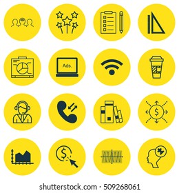 Set Of 16 Universal Editable Icons. Can Be Used For Web, Mobile And App Design. Includes Icons Such As Sequence Graphics, Library, Takeaway Coffee And More.