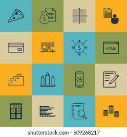 Set Of 16 Universal Editable Icons. Can Be Used For Web, Mobile And App Design. Includes Icons Such As Plastic Card, Money, Bars Chart And More.