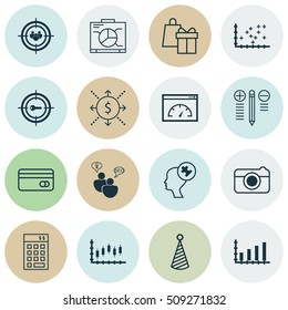 Set Of 16 Universal Editable Icons. Can Be Used For Web, Mobile And App Design. Includes Icons Such As Decision Making, Shopping, Focus Group And More.