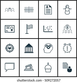 Set Of 16 Universal Editable Icons. Can Be Used For Web, Mobile And App Design. Includes Icons Such As Curriculum Vitae, Credit Card, Focus Group And More.