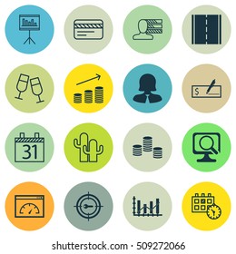Set Of 16 Universal Editable Icons. Can Be Used For Web, Mobile And App Design. Includes Icons Such As Raise Diagram, Appointment, Laptop And More.