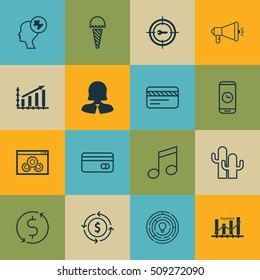 Set Of 16 Universal Editable Icons. Can Be Used For Web, Mobile And App Design. Includes Icons Such As Plastic Card, Human Mind, Frozen Food And More.