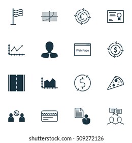 Set Of 16 Universal Editable Icons. Can Be Used For Web, Mobile And App Design. Includes Icons Such As Discussion, Line Grid, Sliced Pizza And More.