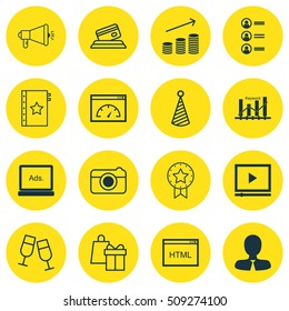 Set Of 16 Universal Editable Icons. Can Be Used For Web, Mobile And App Design. Includes Icons Such As Coins Growth, Warranty, Keyword Optimisation And More.
