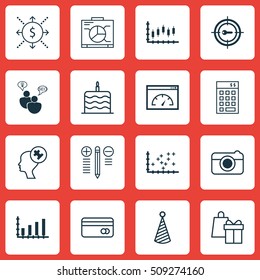 Set Of 16 Universal Editable Icons. Can Be Used For Web, Mobile And App Design. Includes Icons Such As Shopping, Board, Money And More.