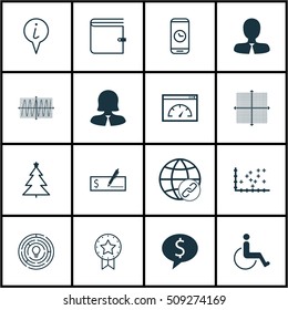 Set Of 16 Universal Editable Icons. Can Be Used For Web, Mobile And App Design. Includes Icons Such As Wallet, Business Deal, Info Pointer And More.