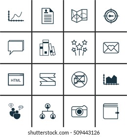 Set Of 16 Universal Editable Icons. Can Be Used For Web, Mobile And App Design. Includes Icons Such As Library, Curriculum Vitae, Street And More.
