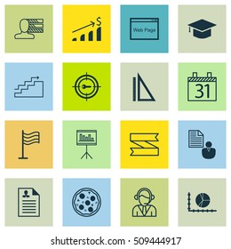 Set Of 16 Universal Editable Icons. Can Be Used For Web, Mobile And App Design. Includes Icons Such As Growth, Website, Curriculum Vitae And More.
