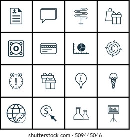 Set Of 16 Universal Editable Icons. Can Be Used For Web, Mobile And App Design. Includes Icons Such As Chemical, Time Management, Bank Card And More.