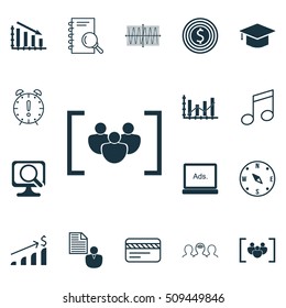 Set Of 16 Universal Editable Icons. Can Be Used For Web, Mobile And App Design. Includes Icons Such As Questionnaire, Crotchets, Digital Media And More.
