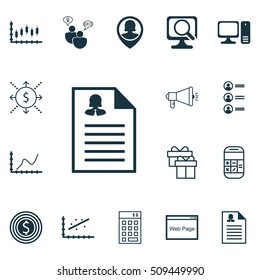 Set Of 16 Universal Editable Icons. Can Be Used For Web, Mobile And App Design. Includes Icons Such As Business Goal, Desktop Computer, Investment And More.