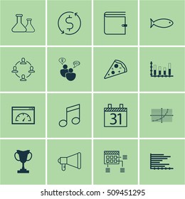 Set Of 16 Universal Editable Icons. Can Be Used For Web, Mobile And App Design. Includes Icons Such As Chemical, Schedule, Bars Chart And More.