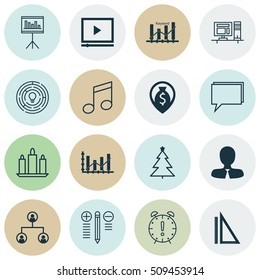 Set Of 16 Universal Editable Icons. Can Be Used For Web, Mobile And App Design. Includes Icons Such As Money Navigation, Crotchets, Manager And More.