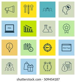Set Of 16 Universal Editable Icons. Can Be Used For Web, Mobile And App Design. Includes Icons Such As Digital Media, Keyword Marketing, Fail Graph And More.