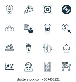 Set Of 16 Universal Editable Icons. Can Be Used For Web, Mobile And App Design. Includes Icons Such As Drink Cup, Takeaway Coffee, Schedule And More.