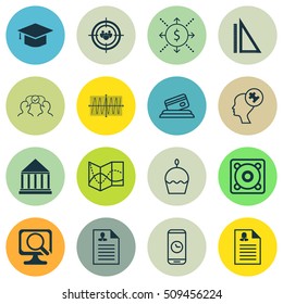 Set Of 16 Universal Editable Icons. Can Be Used For Web, Mobile And App Design. Includes Icons Such As Road Map, Human Mind, Call Duration And More.