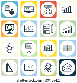 Set Of 16 Universal Editable Icons. Can Be Used For Web, Mobile And App Design. Includes Icons Such As Laptop, Achievement Graph, Successful Investment And More.