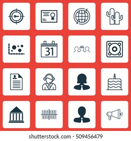 Set Of 16 Universal Editable Icons. Can Be Used For Web, Mobile And App Design. Includes Icons Such As Sinus Graph, Keyword Marketing, Business Woman And More.